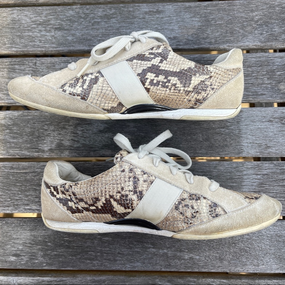 Coach Reina Snakeskin Sneakers Leather And Suede Lace Up Tan Brown Size 8 - Picture 3 of 11